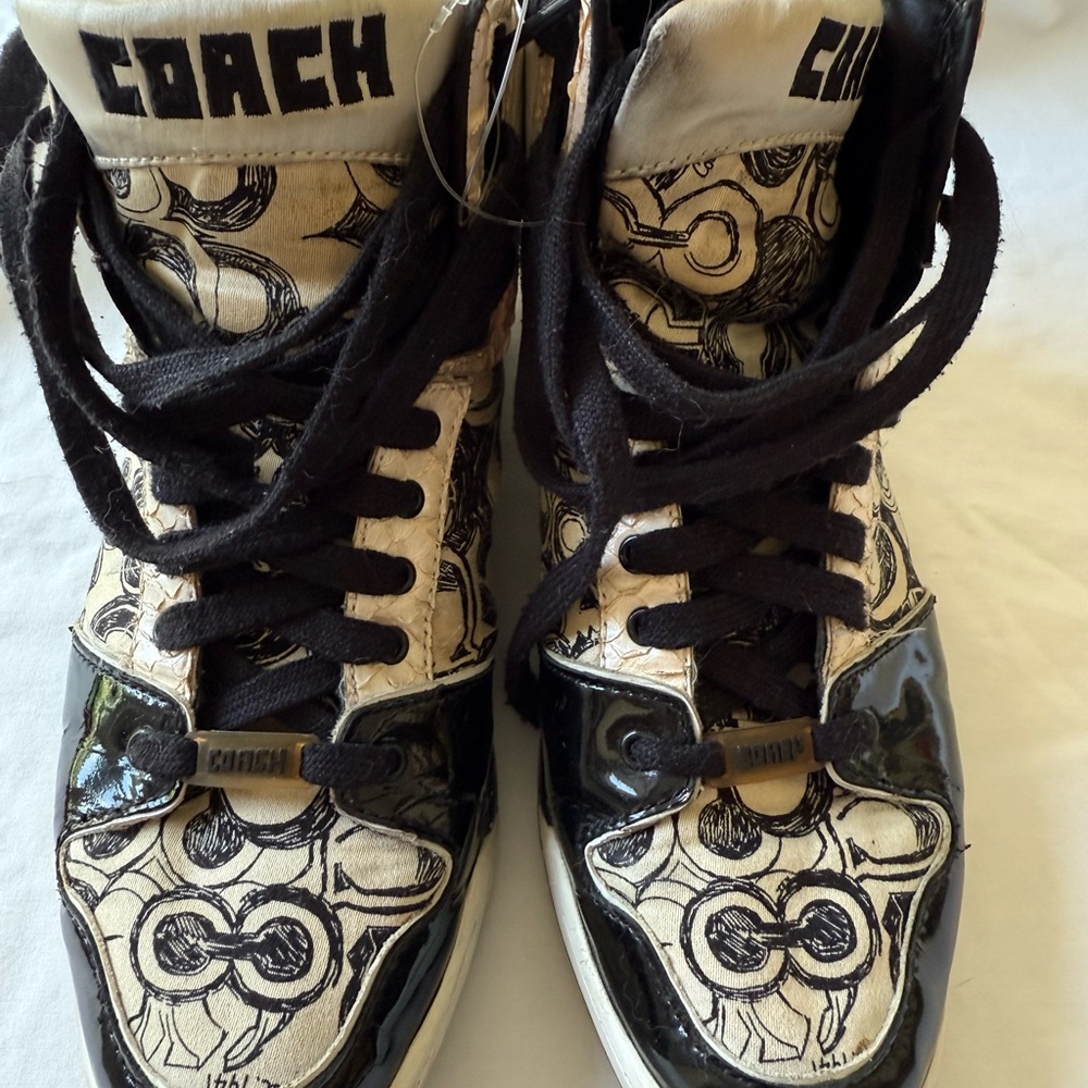 Coach Haven Ball PT Rare Black and White High-Top Sneakers Sz 9M - Picture 2 of 11